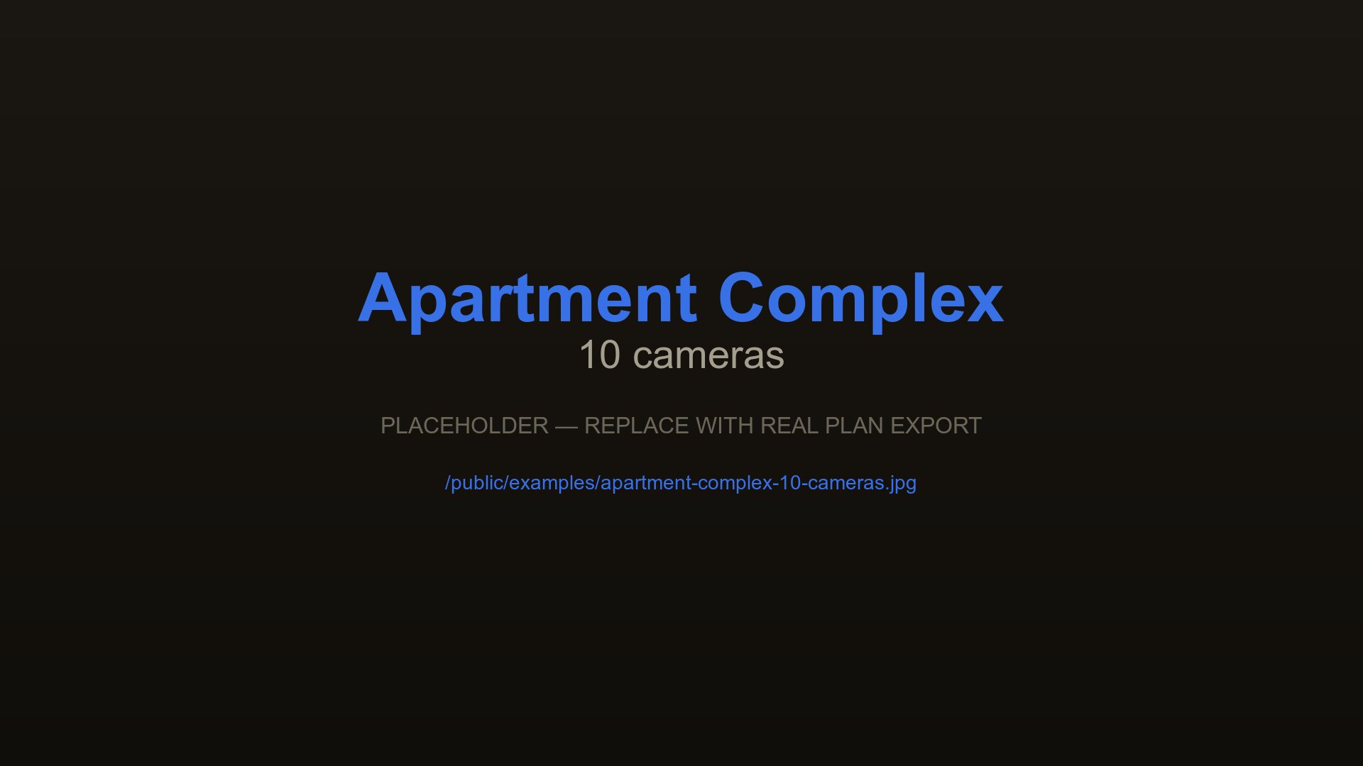 Videoüberwachungsanlage für eine Wohnanlage mit 10 Kameras an Eingängen, Treppenhäusern, Briefkästen und Mülltonnenplatz, entworfen mit CCTVplanner